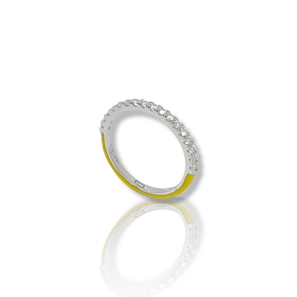Ασημένιο δαχτυλίδι απο επιπλατινωμένο ασήμι 925°και κίτρινο σμάλτο  (code FC002640)